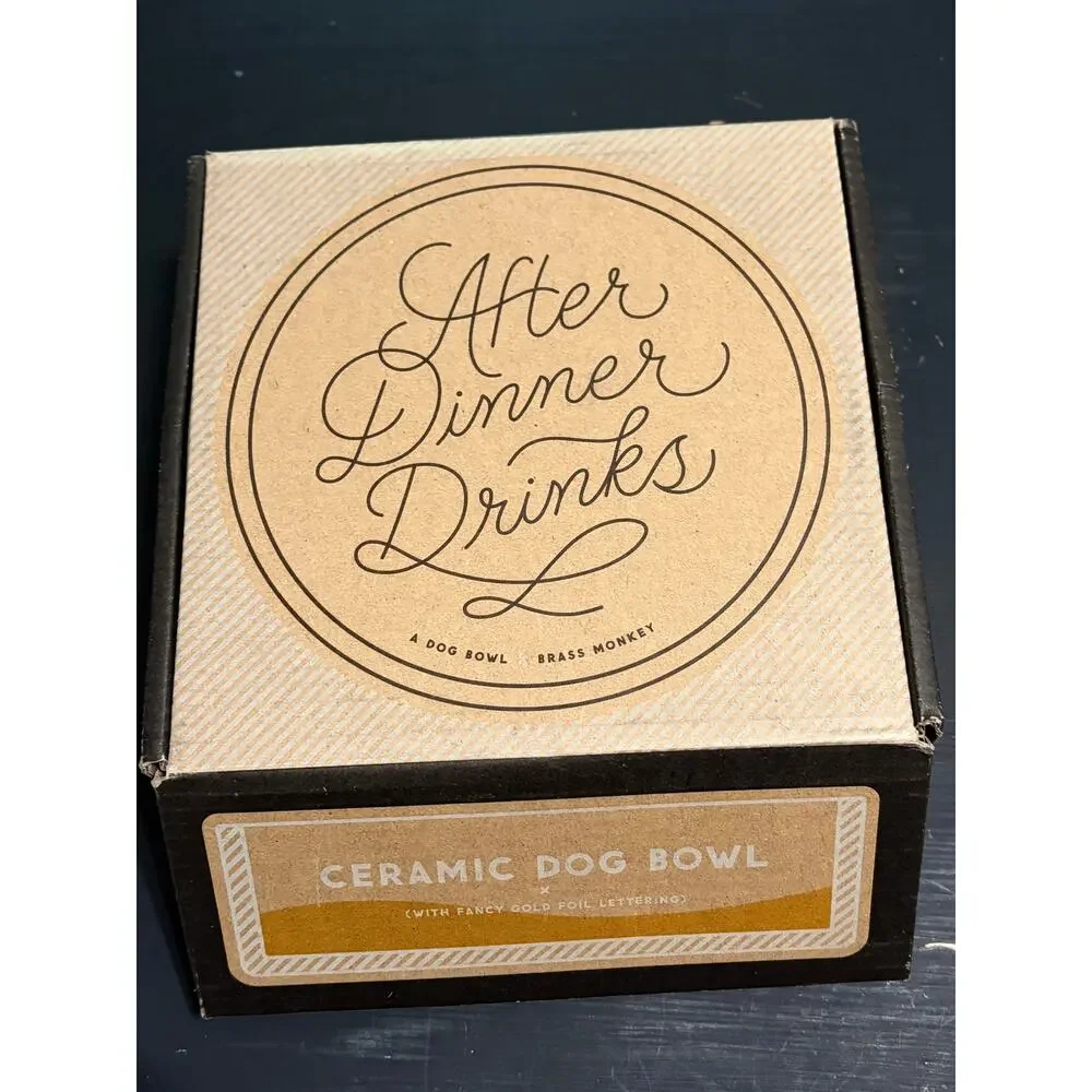 Brass Monkey After Dinner Drinks Ceramic Dog Bowl 40 oz Gold Foil NIB
